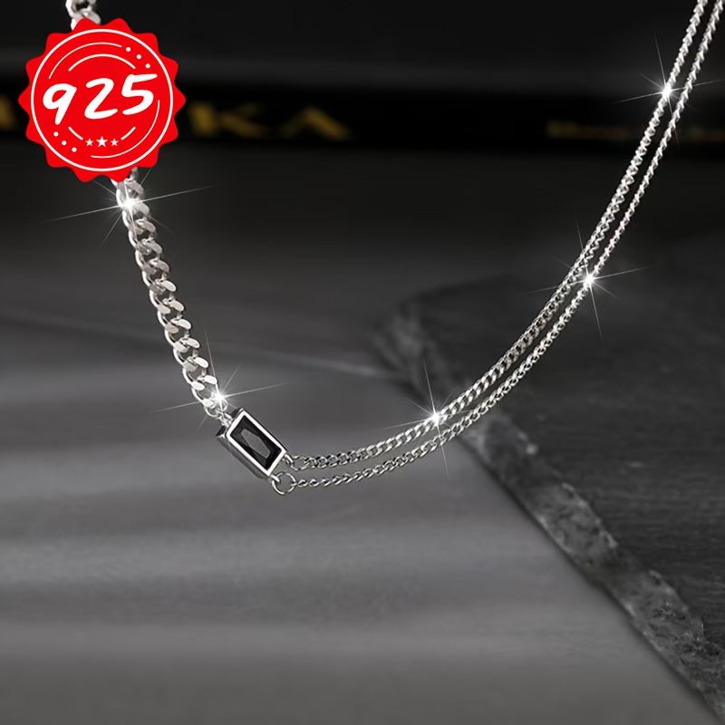 925 Silver Women's Square Chain Asymmetrical Necklace
